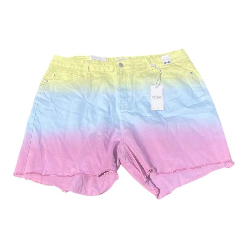 NWT Judy Blue Dip Dye Ombre Multicolor High Waist Stretch Denim Shorts - Picture 2 of 6